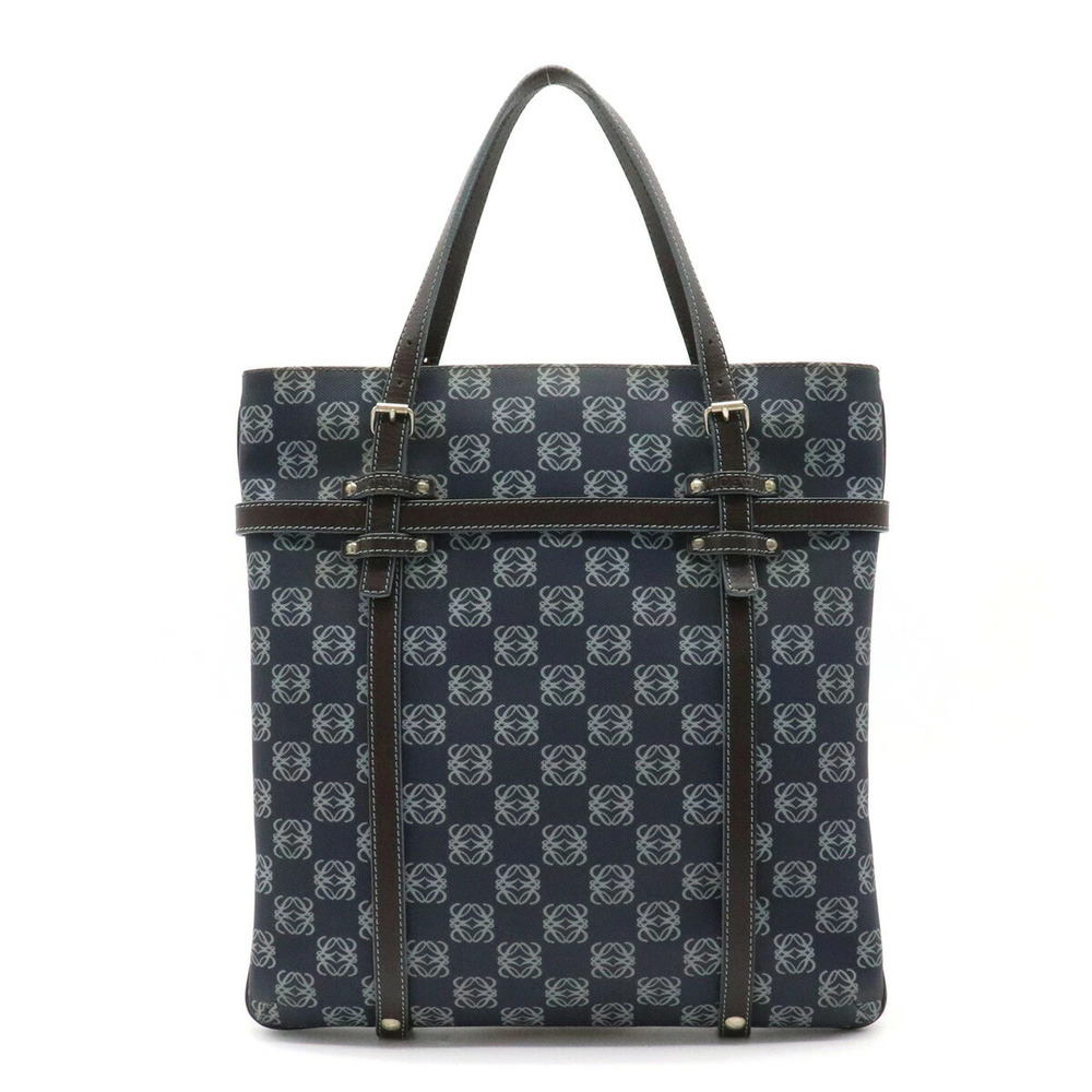 Loewe Anagram Tote Bag Handbag Leather Navy Blue Dark Brown